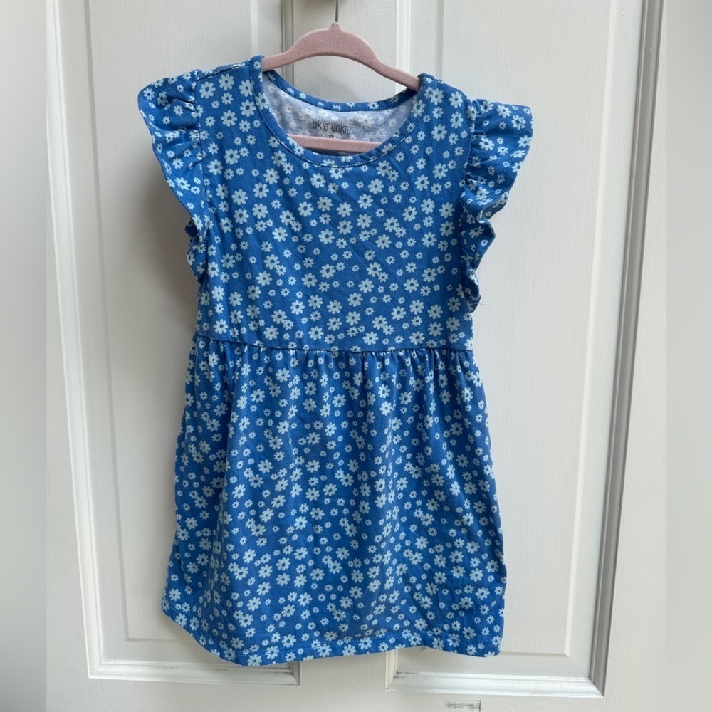 Okie Dokie 3T Girls Blue Ruffled Short Sleeve Casual Dress